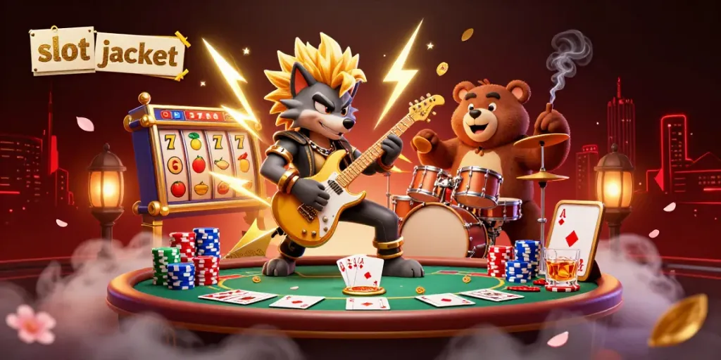 Experience the thrill of winning big with "slot jackpot" in a vibrant casino scene featuring animated characters.