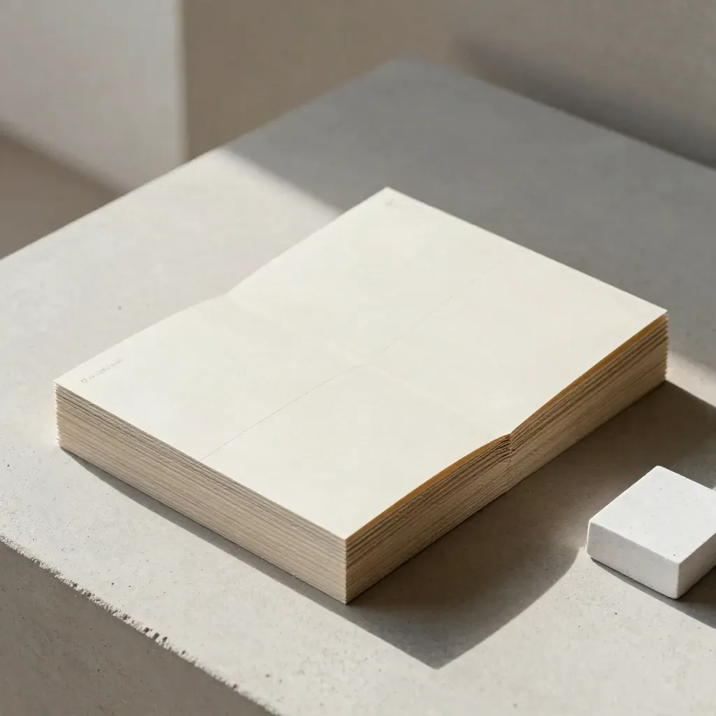 Stacked local SEO cards with a folded page board and stone paperweight on pale concrete.
