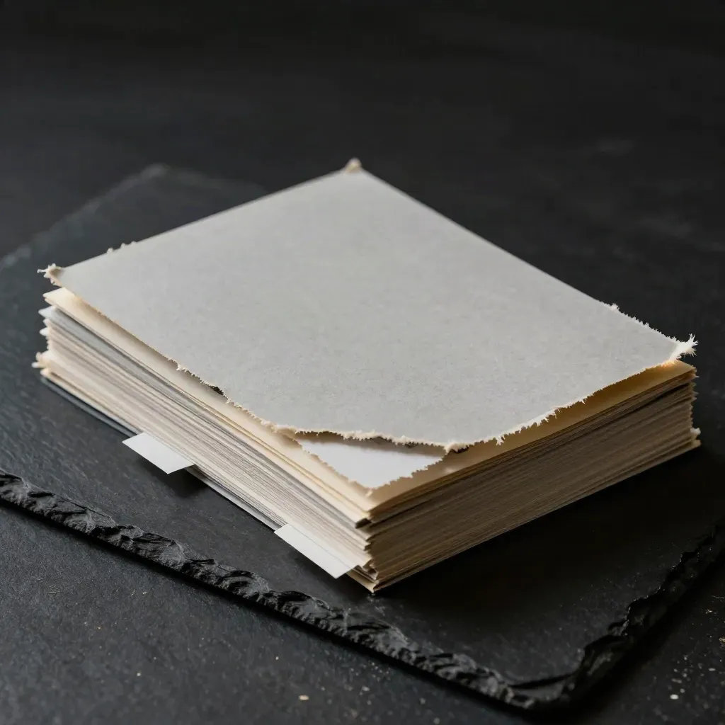 Dark editorial blog-refresh paper kit on slate, old pages peeling back to a clean update set.