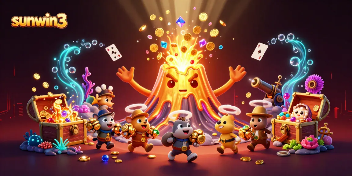 Experience thrilling wins at sunwin3 with a magical eruption of treasures in a vibrant casino scene.
