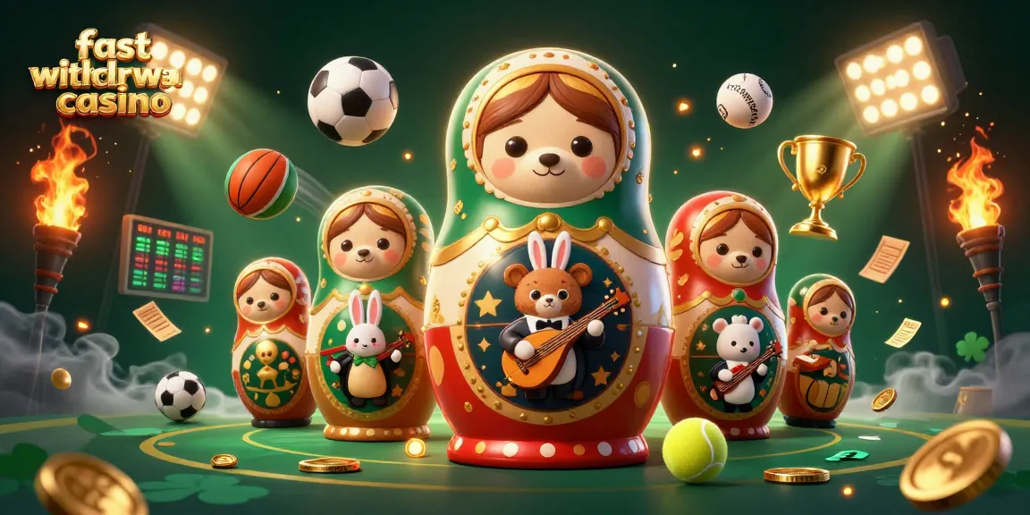 Experience a fast withdrawal casino with cartoon characters, sports elements, and vibrant details.