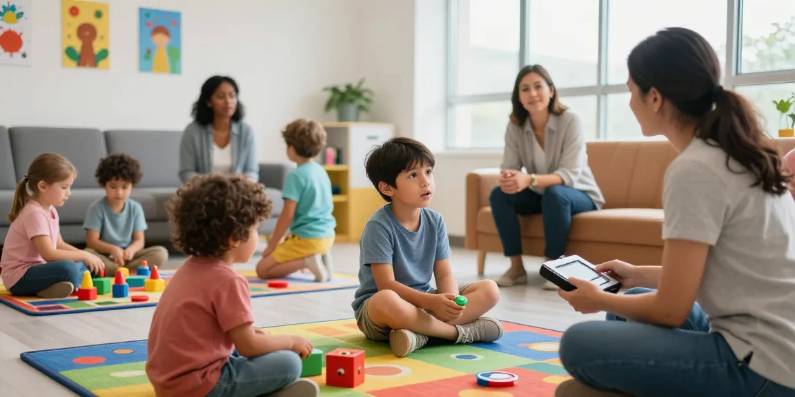 Engaging activity at an ABA center Burlington with children and therapists fostering communication and learning.